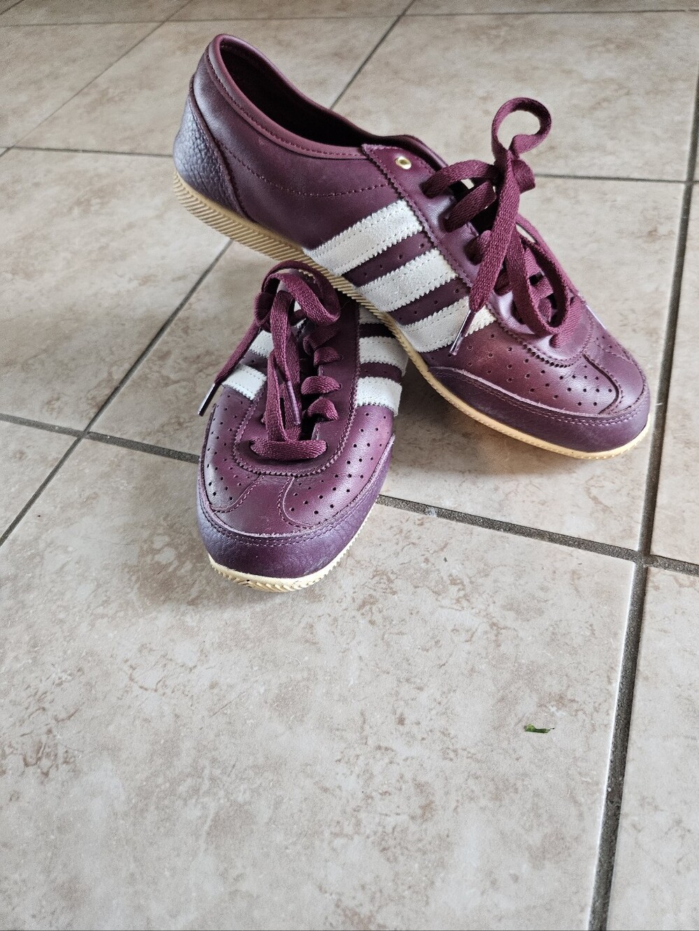 adidas Japan Women's Burgundy Athletic Shoes with White Stripes